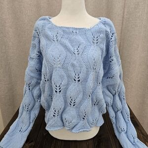 New York & Company Sky Blue Wave Knit Sweater